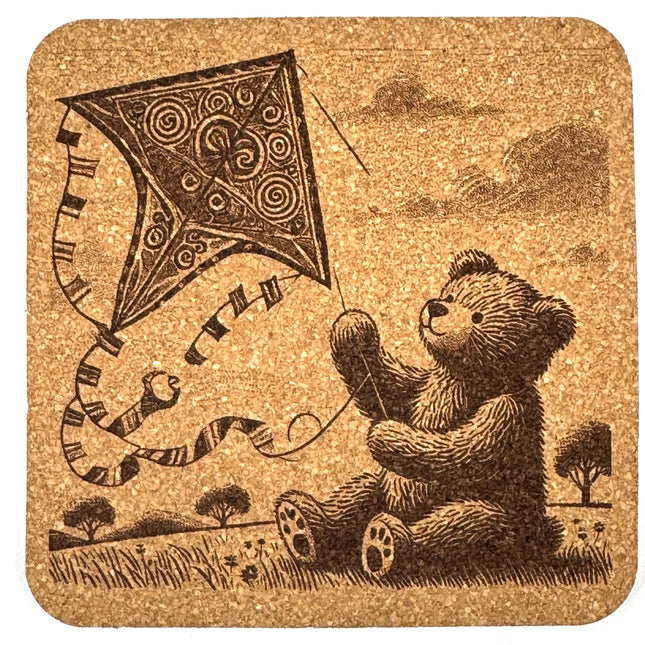 Bear Flying a Kite – Vintage Storybook Cork Coaster
