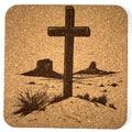 Desert Butte Cross Laser Engraved Cork Coaster