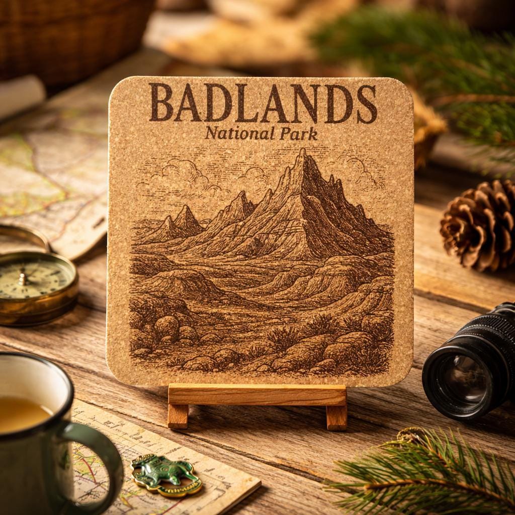 Badlands National Park Cork Coaster – South Dakota Prairie Landscape
