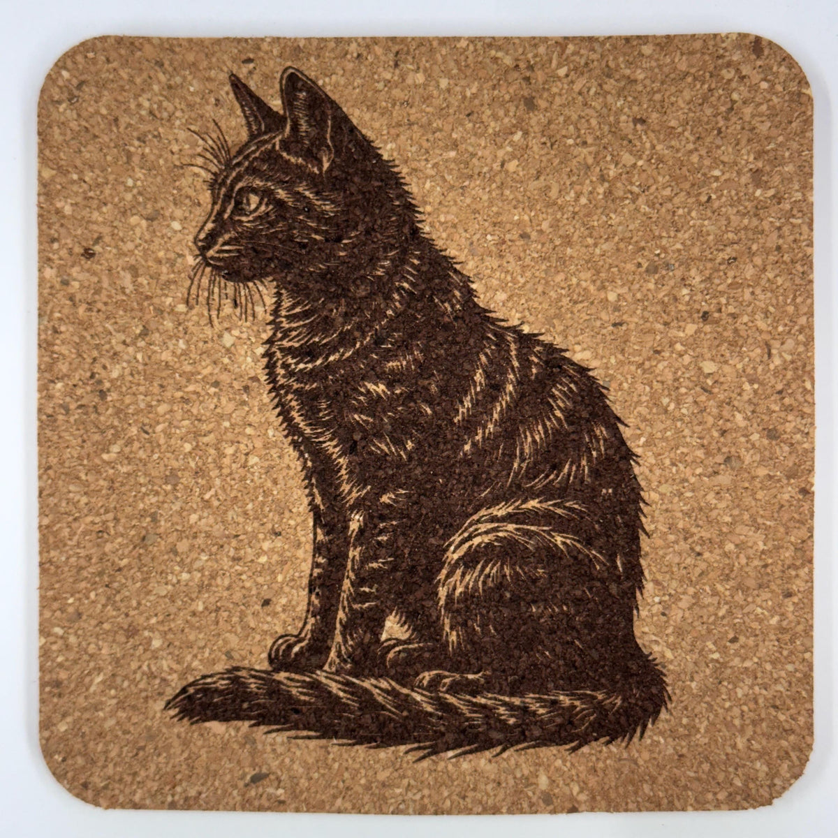 Seated Cat Silhouette – Vintage Engraved Cork Coaster