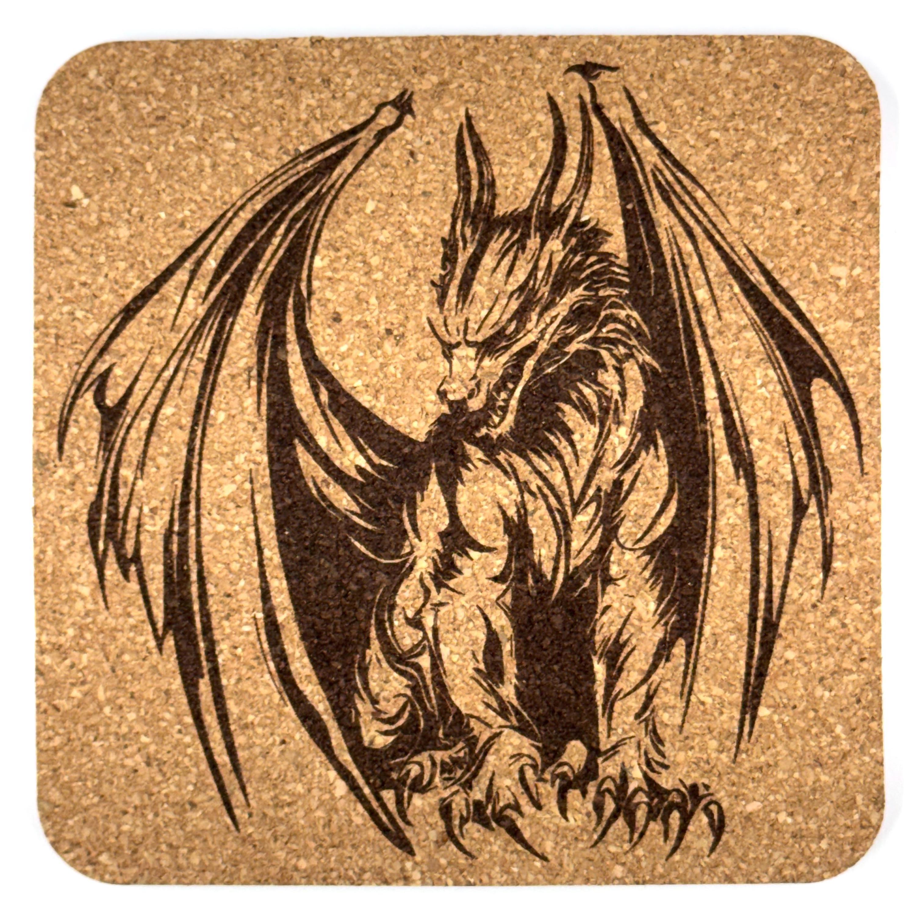 Winged Guardian Dragon Square Cork Coaster – Fantasy Dragon Art