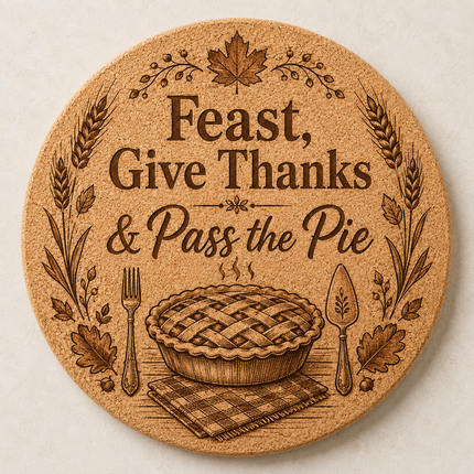 Thanksgiving Cork Trivet, 8 Inch Laser Engraved Hot Pad, Fall Kitchen Decor