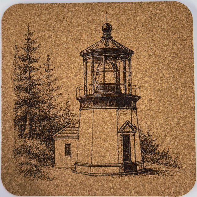 Cape Meares Lighthouse Coaster – Engraved Cork Drink Coaster with Oregon Coast Landmark