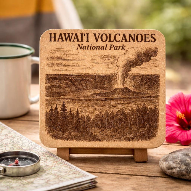 Hawaiʻi Volcanoes National Park Cork Coaster – Volcanic Landscape