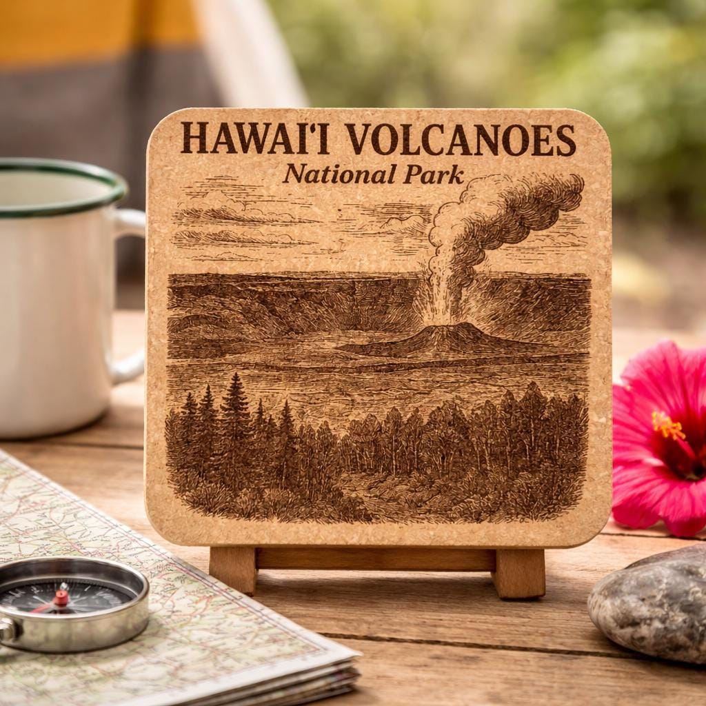 Hawaiʻi Volcanoes National Park Cork Coaster – Volcanic Landscape