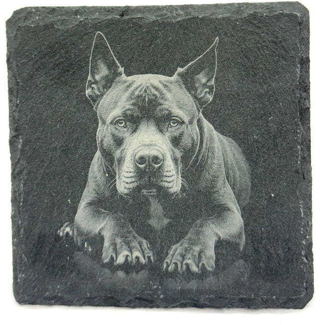 Pit Bull Portrait Coaster – Natural Slate Stone
