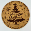 Merry Christmas Tree Cork Coaster – Classic Holiday Evergreen Design