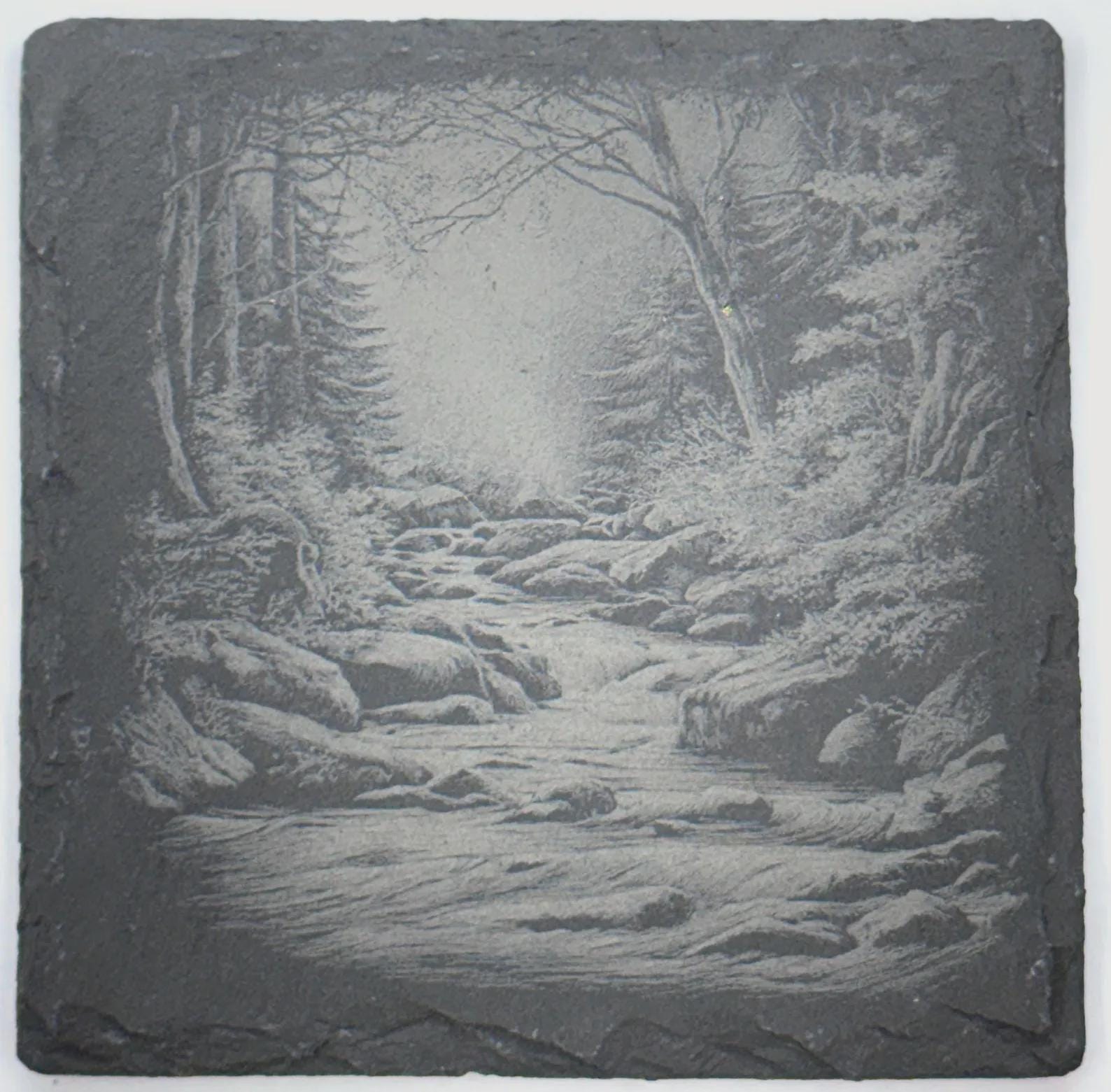 Forest Stream Path Slate Coaster – Woodland Creek Landscape
