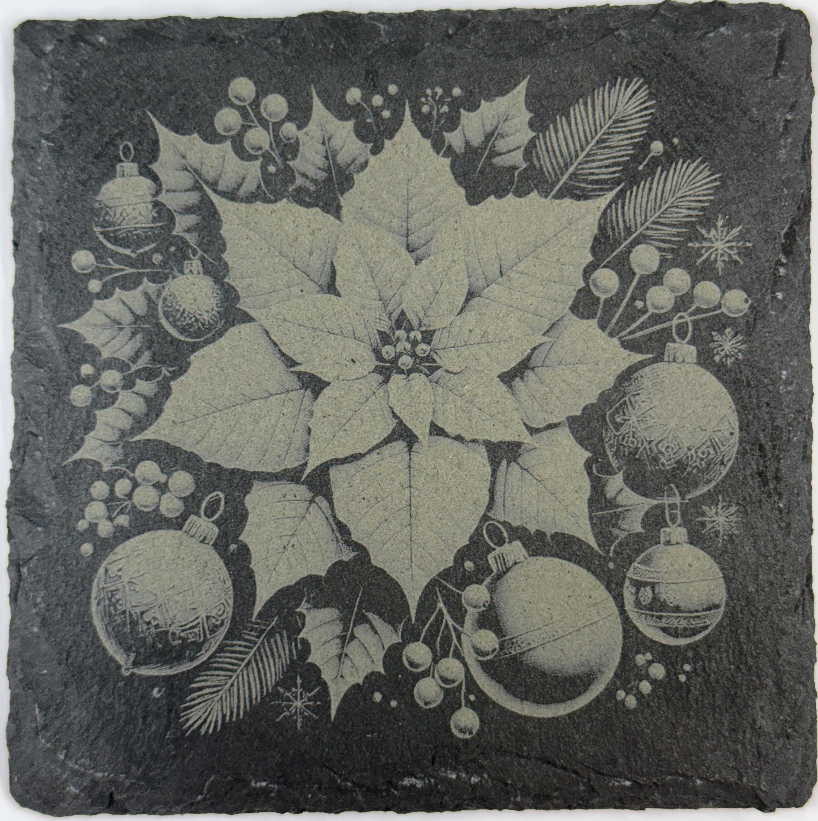 Poinsettia Christmas Slate Coaster – Traditional Holiday Greenery