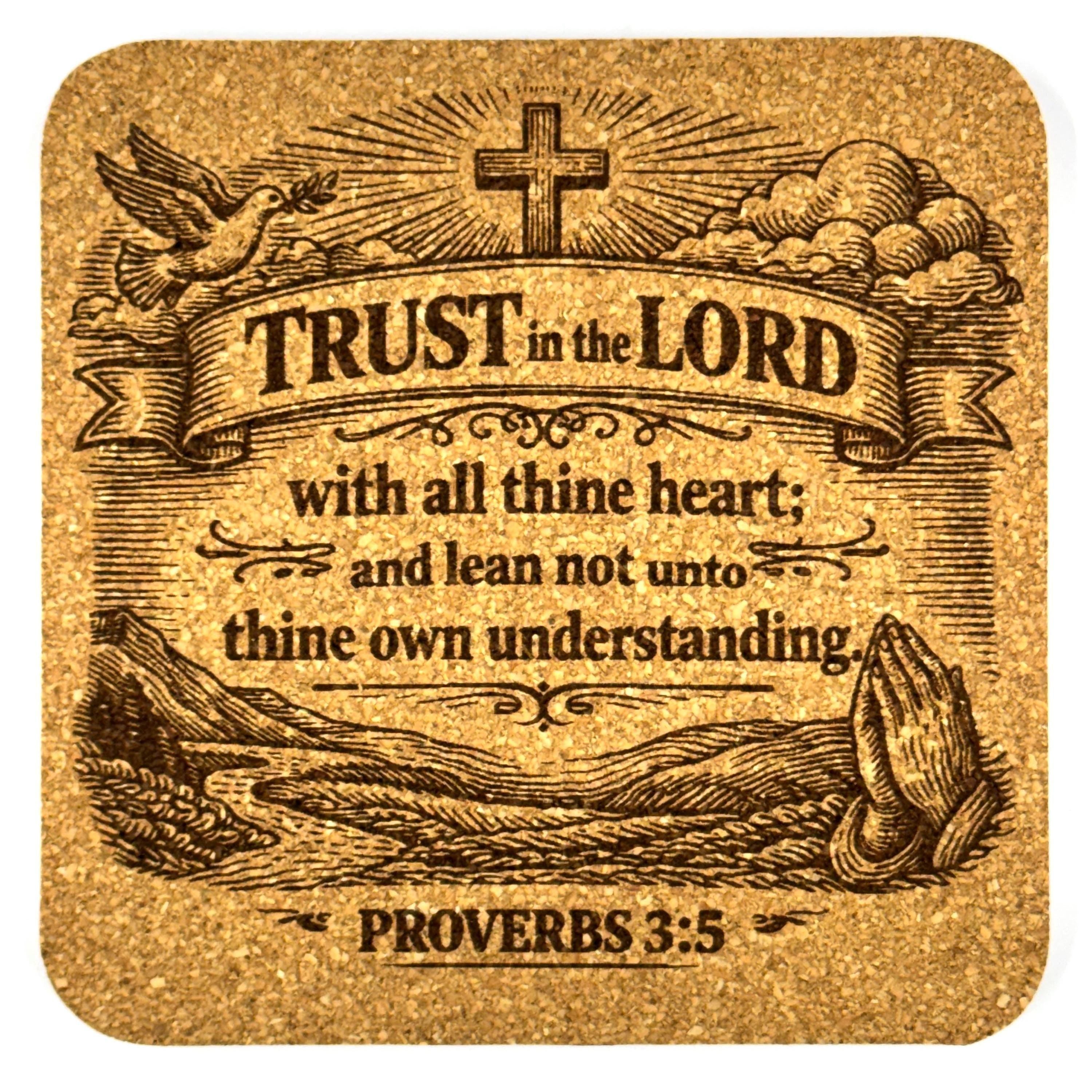 Trust in the Lord Proverbs 3:5 Cork Coaster Christian Faith Scripture Gift