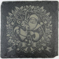 Santa and Reindeer Wreath Slate Coaster – Classic Christmas Art