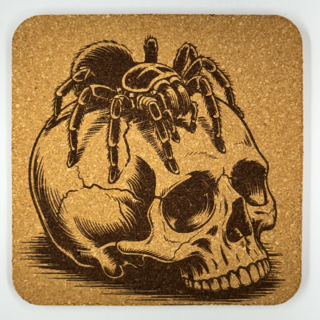 Creepy Spider on Skull Cork Coaster – Dark Home Decor