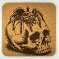 Creepy Spider on Skull Cork Coaster – Dark Home Decor