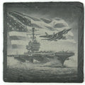 Aircraft Carrier Slate Coaster – Patriotic American Flag Naval Aviation Engraved Drink Coaster