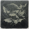 Moonlit Witch with Bats in Flight – Laser Engraved Slate Coaster