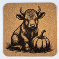 Cute Highland Cow with Pumpkin – Fall Farm Cork Coaster