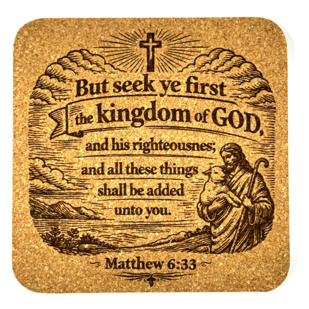 Seek Ye First Matthew 6:33 Cork Coaster Christian Scripture Faith Gift