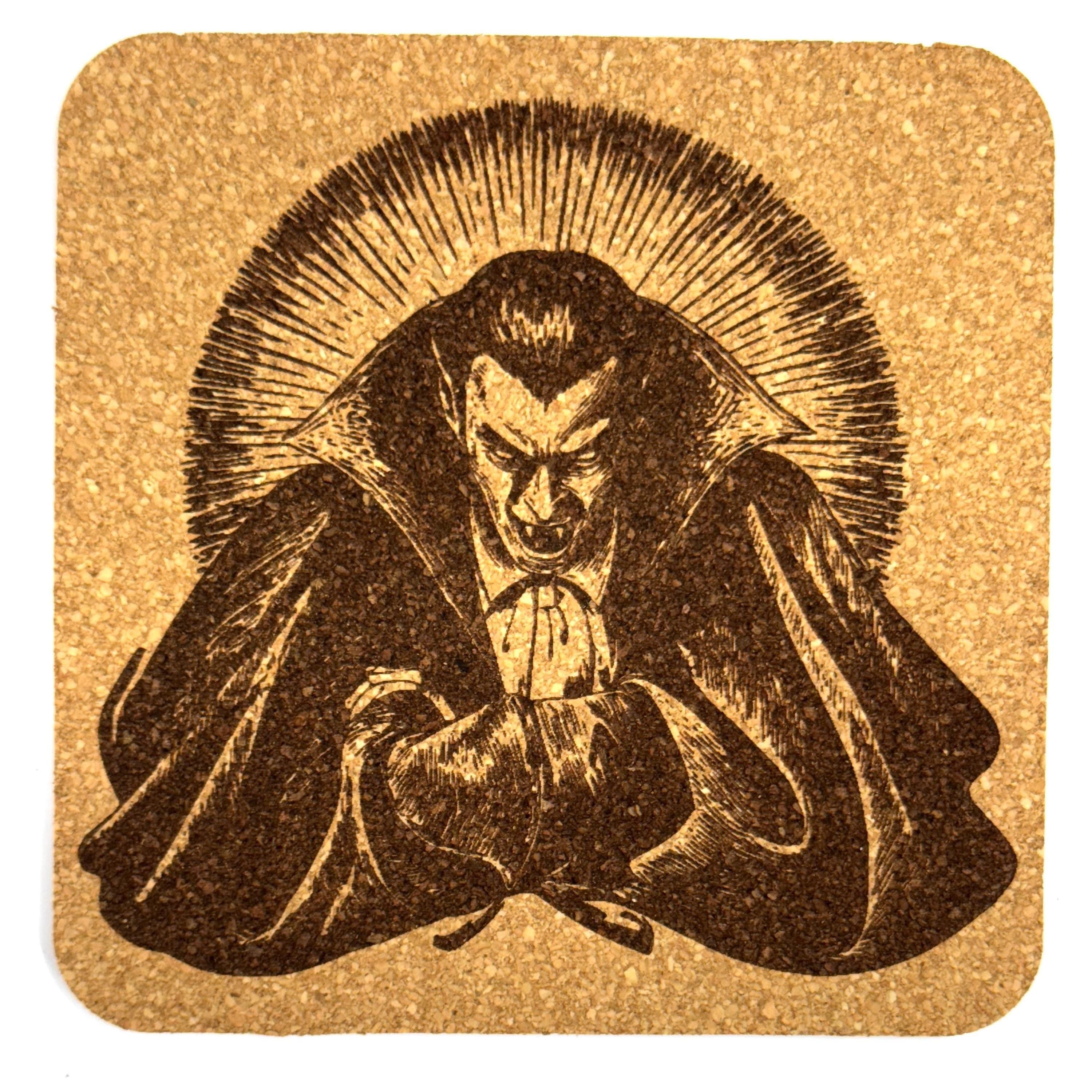 Gothic Vampire Dark Horror Cork Coaster – Classic Dracula Style Decor