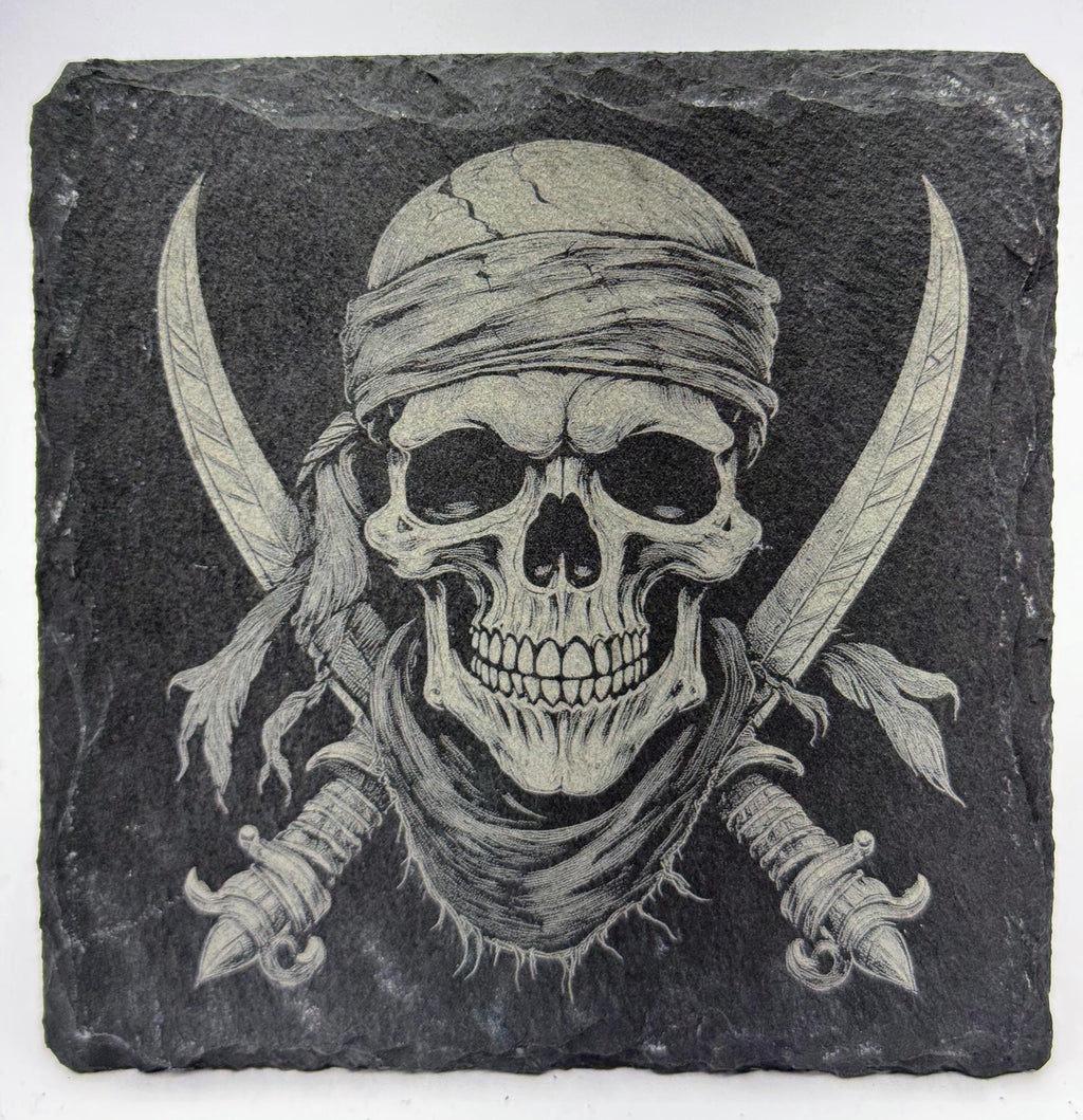 Pirate Skull and Crossed Blades – Slate Coaster