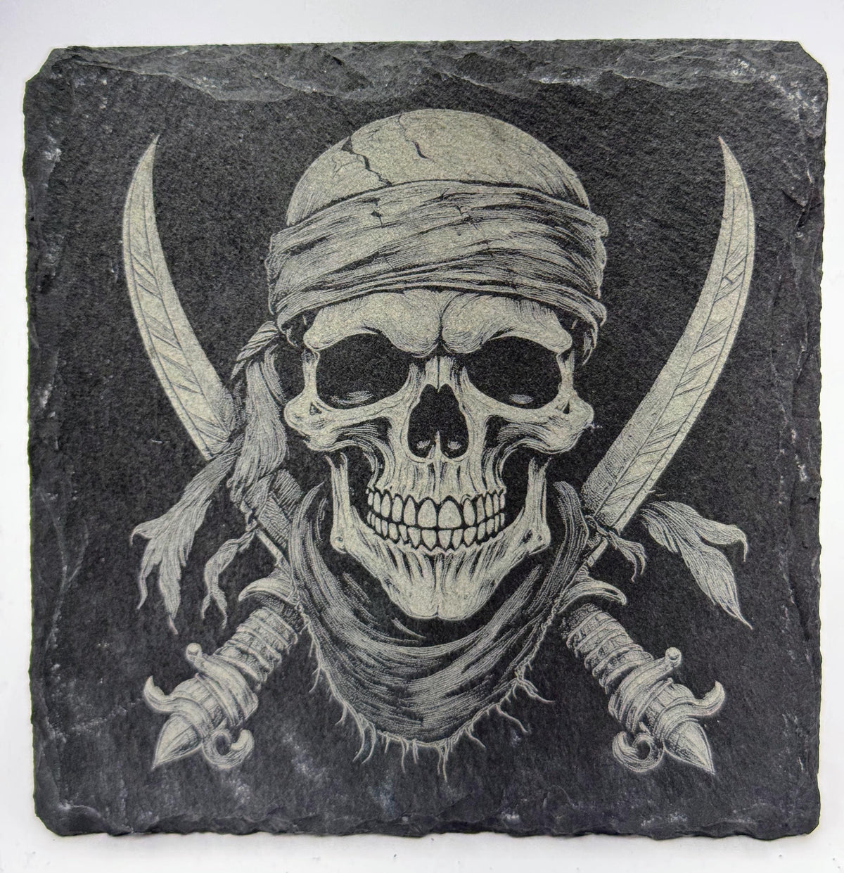 Pirate Skull and Crossed Blades – Slate Coaster