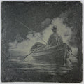 Fly Fishing Lake Slate Coaster – Angler Boat Night Scene