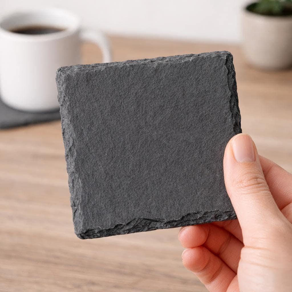 Rustic Farmhouse Slate Coaster – Fall Cabin & Pumpkin Engraved Stone