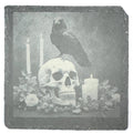 Raven Skull Roses Slate Coaster – Gothic Dark Floral Design