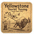 Funny Yellowstone Tourist Tossing Bison Cork Coaster