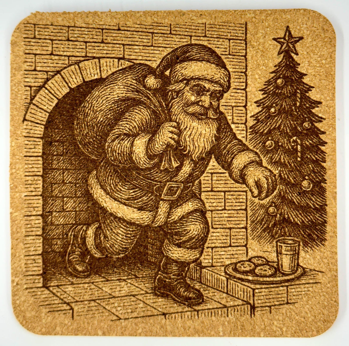 Vintage Santa Sneaking In Cork Coaster – Classic Christmas Night Scene