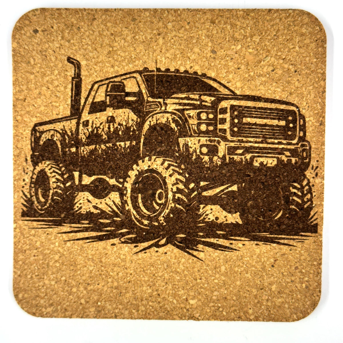 Big Tires, Big Attitude – Mud Slingin’ Lifted Truck Cork Coaster