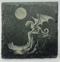 Moonlit Ledge Dragon Slate Coaster – Fantasy Dragon Night Scene