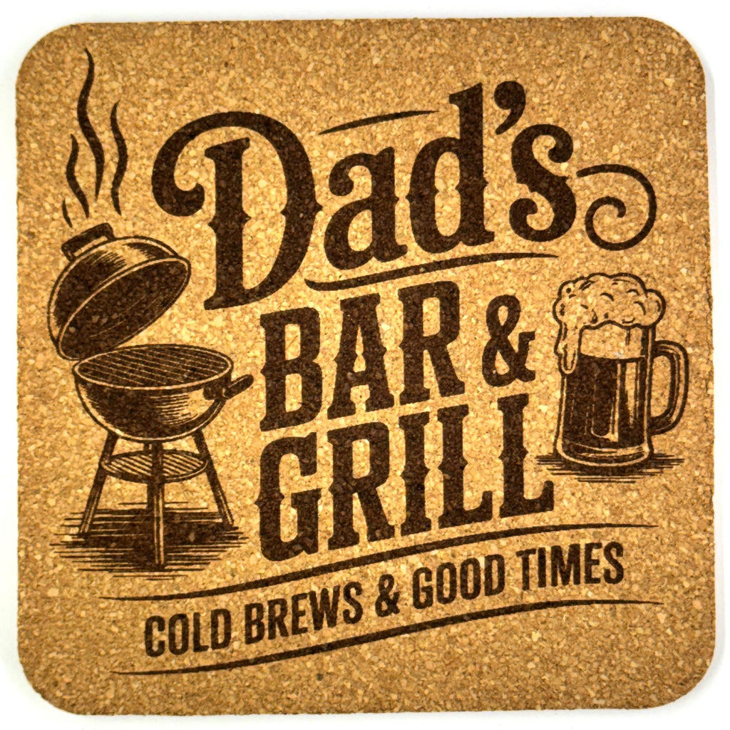 Dad's Bar & Grill Funny Laser Engraved Square Drink Coaster