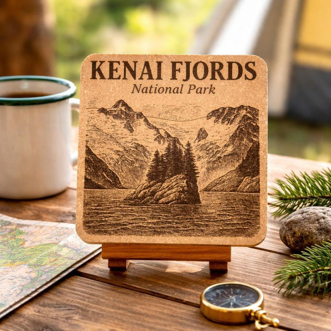 Kenai Fjords National Park Cork Coaster – Alaska Fjord Art