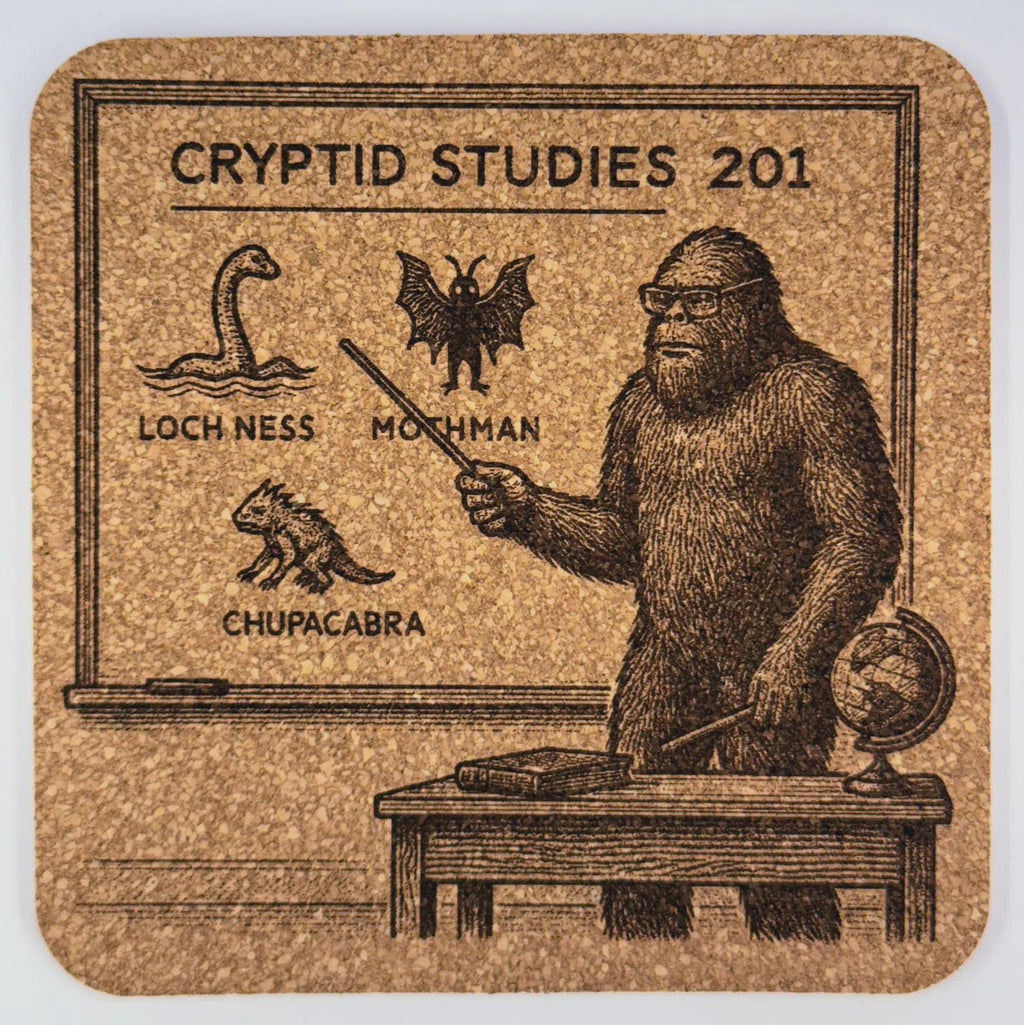 Teacher Bigfoot Cork Coaster – Cryptid Studies 201 Classroom Art