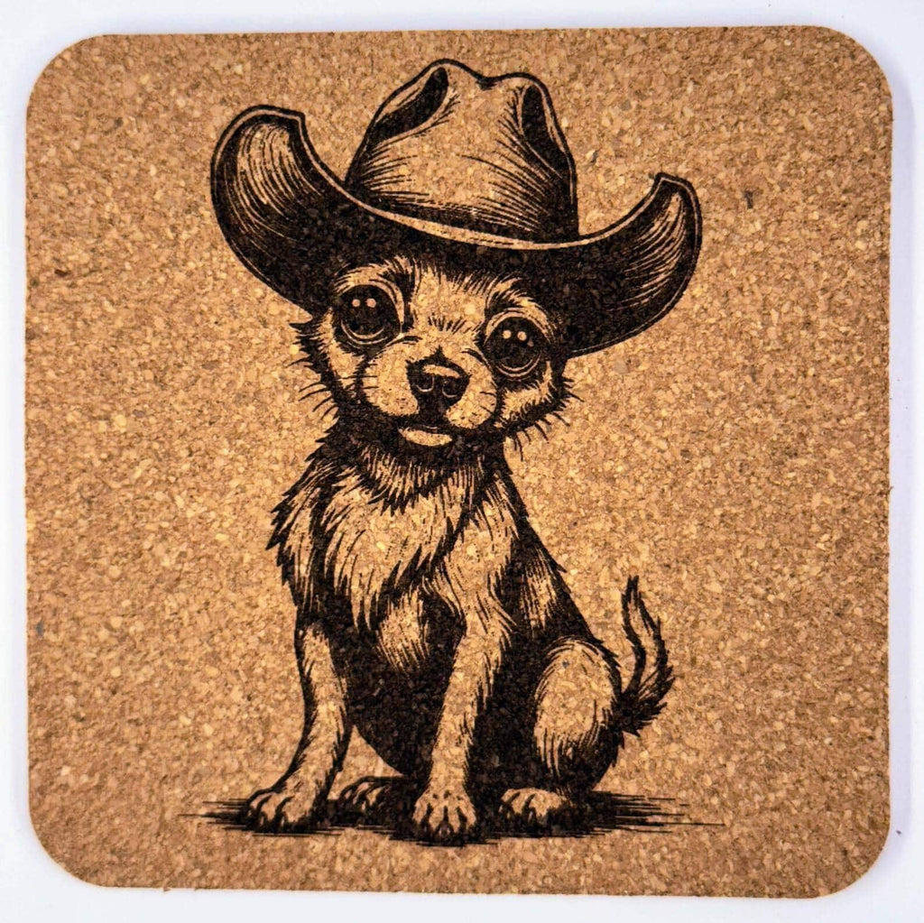 Cowboy Chihuahua – Engraved Cork Coaster