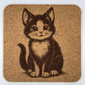 Happy Kitten Illustration – Rustic Cat Cork Coaster