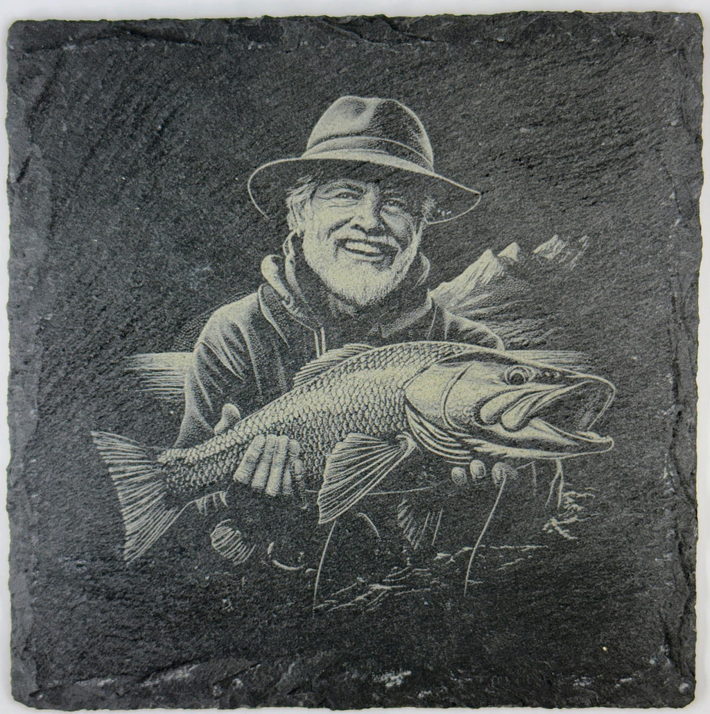 Proud Catch Sport Fishing Slate Coaster – Angler with Trophy Fish