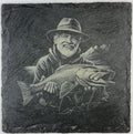 Proud Catch Sport Fishing Slate Coaster – Angler with Trophy Fish