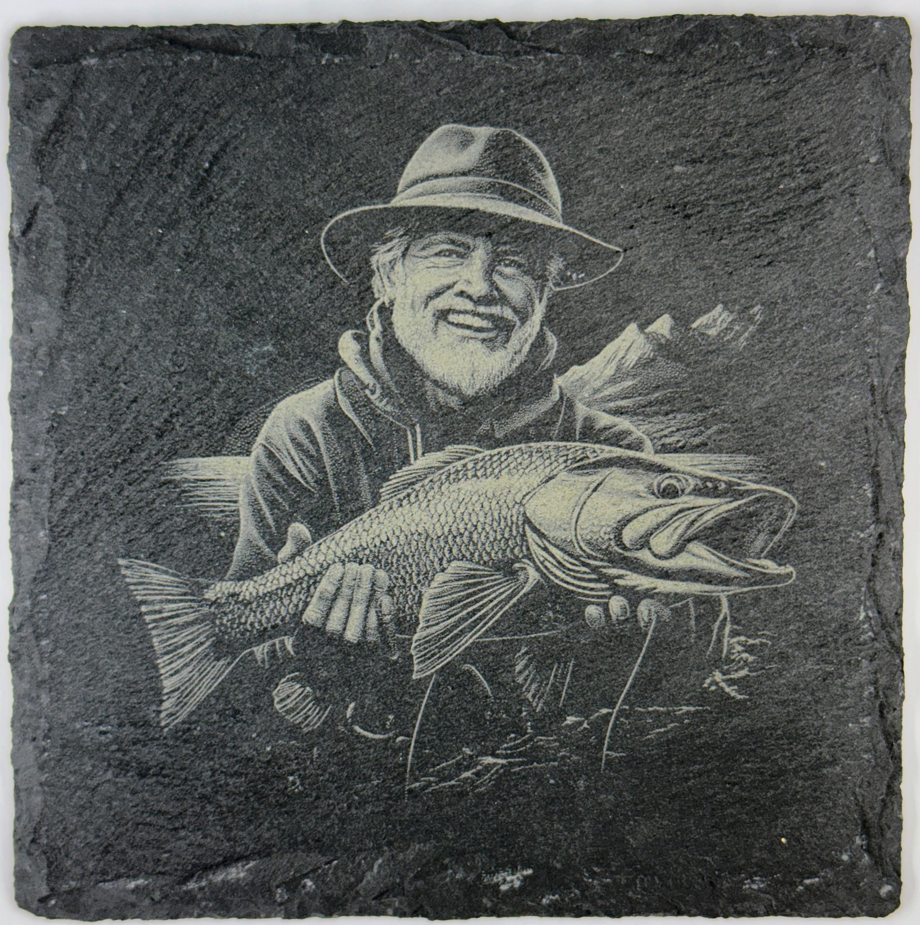 Proud Catch Sport Fishing Slate Coaster – Angler with Trophy Fish