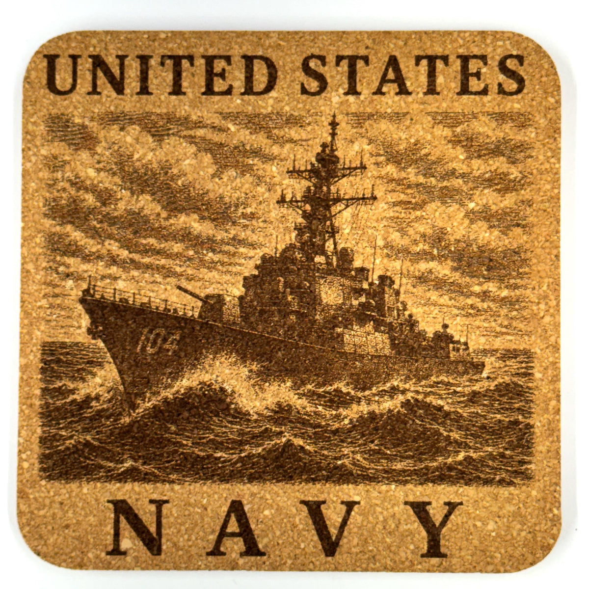 Navy Destroyer Cork Coaster, Warship on the Open Sea