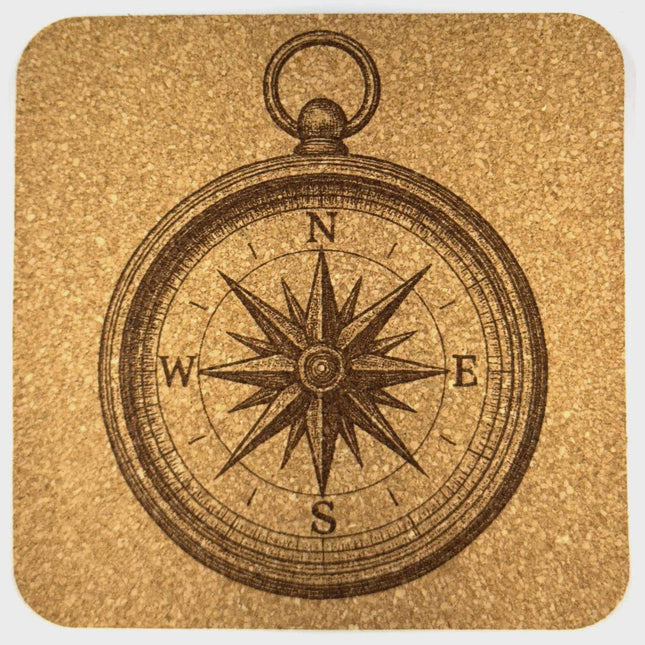Vintage Compass Cork Coaster – Nautical Navigation Compass Rose Design