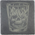 Skull with Flames in Rocks Glass – Dark Bar Slate Coaster
