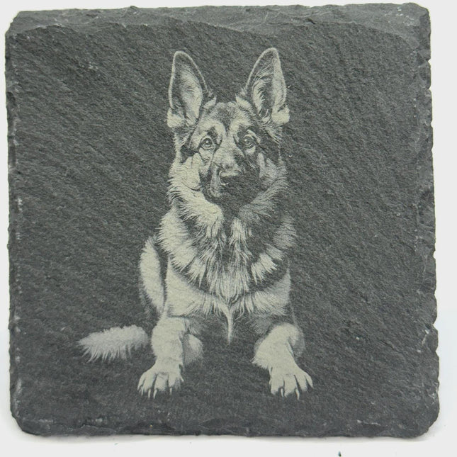 German Shepherd Dog Slate Coaster – Detailed Canine Illustration