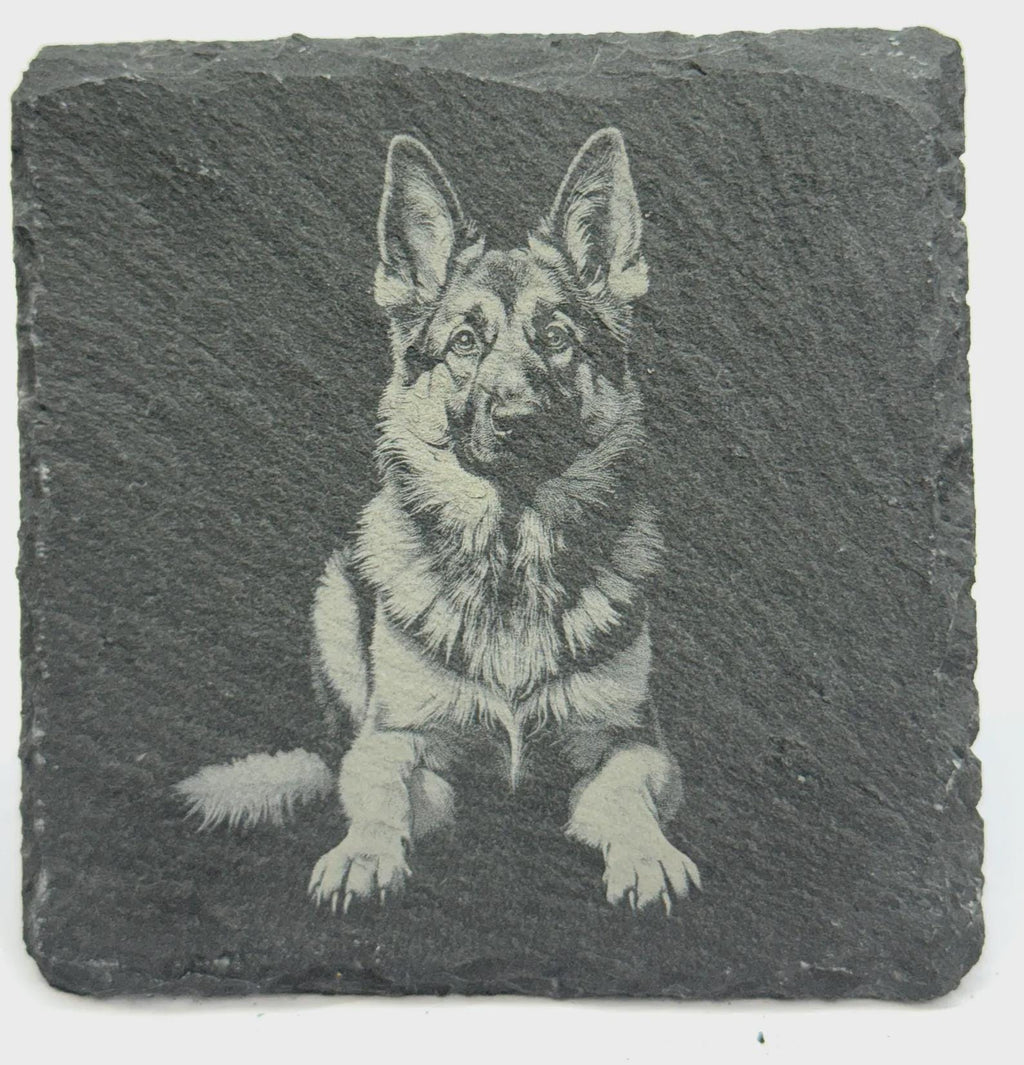 German Shepherd Dog Slate Coaster – Detailed Canine Illustration