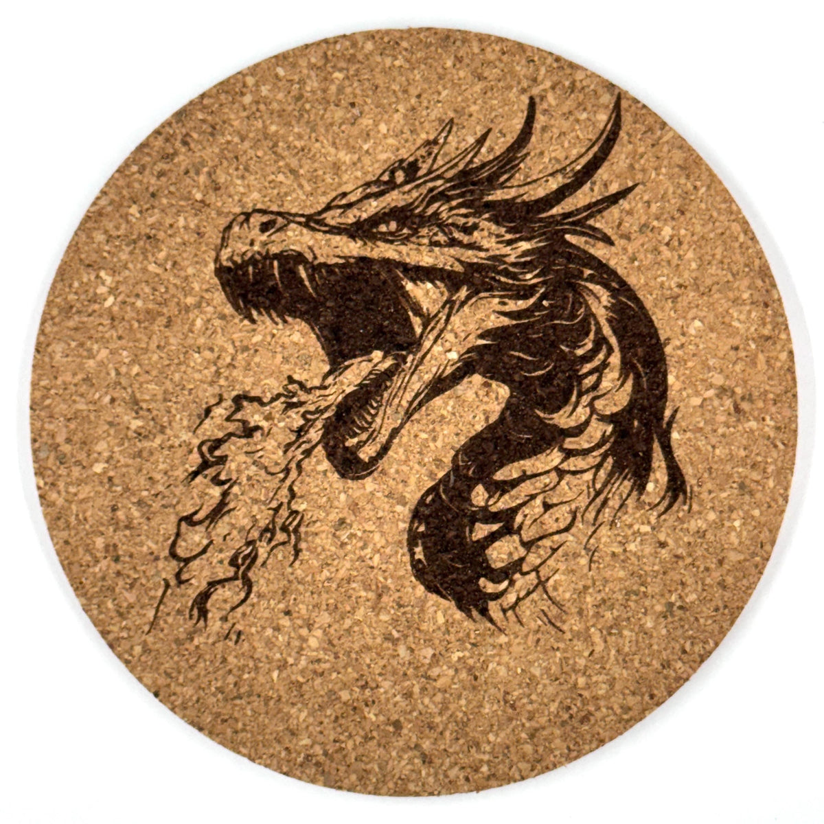 Fire Breathing Dragon Head Round Cork Coaster – Fantasy Art