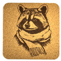 Cozy Winter Raccoon Cork Coaster – Cute Woodland Animal Bar Decor