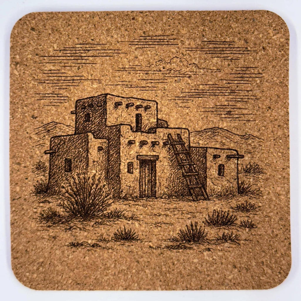 Southwestern Adobe Pueblo Cork Coaster – Desert Architecture Western Art