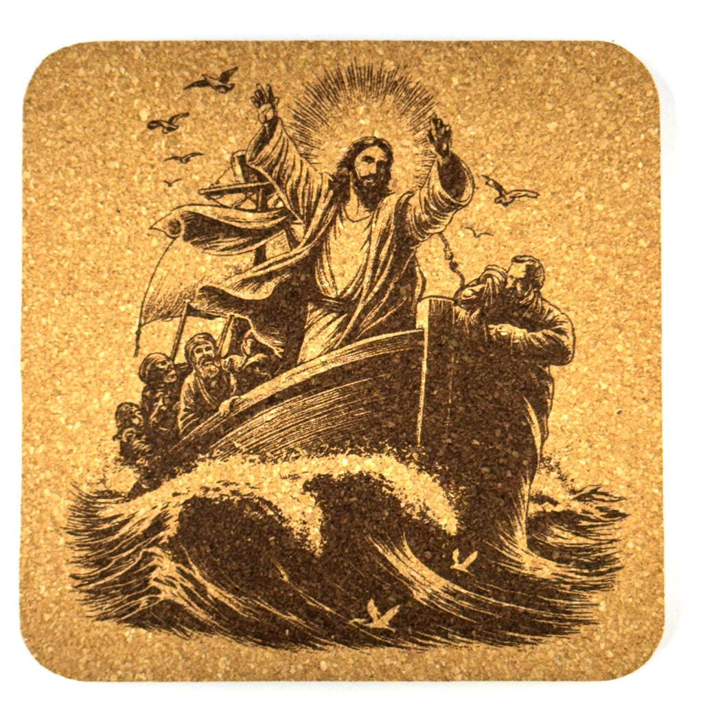 Jesus Calming the Storm Cork Coaster – Biblical Scene Artwork