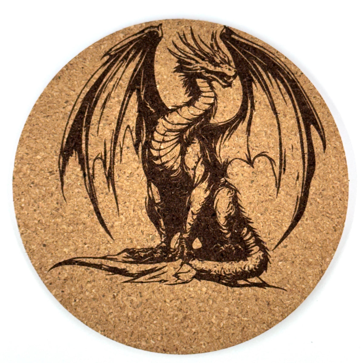 Throne Wing Dragon Round Cork Coaster – Medieval Fantasy Art