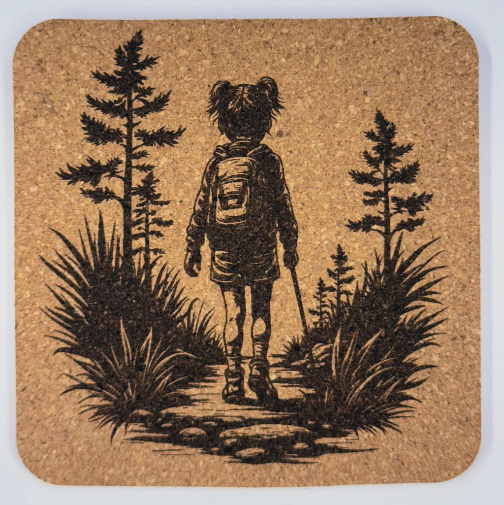 Backpack Hiker Child Forest Trail Cork Coaster – Outdoor Journey Art